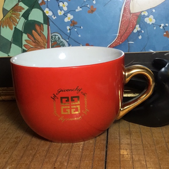 Givenchy Other - Givenchy Red Oversided Mug Cup w Gold Trim for Trinkets Jewelry Coffee